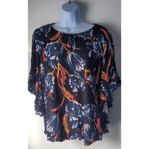 Lauren Conrad Womens Flutter Sleeve Blouse Size Medium Preppy Boho Glam Fun
